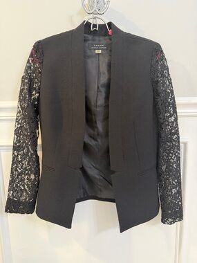 Tahari Black Open-Front Blazer with Lace Sleeves